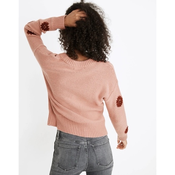 Madewell Flower Embroidered Pullover Sweater Dusty Blush - Picture 3 of 14